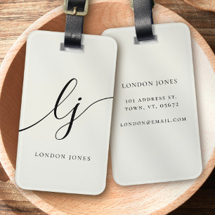 Modern Monogram Script Calligraphy Ivory White Luggage Tag