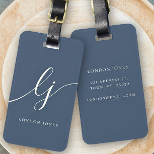 Modern Monogram Script Calligraphy Navy Ivory Luggage Tag