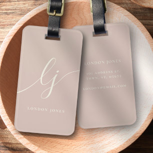 Modern Monogram Script Calligraphy Rose Pink Ivory Luggage Tag