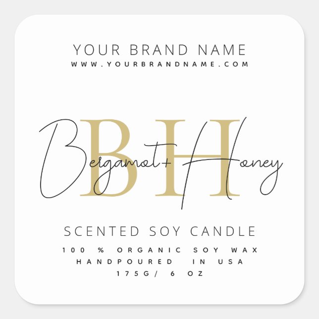 Modern monogram script candle label (Front)
