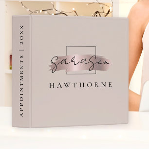 Modern Monogram Script Chic Faux Rose Gold Brush Binder