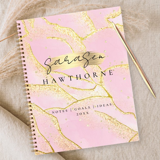 Modern Monogram Script Chic Girly Pink Gold Foil Notebook (Creator Uploaded)