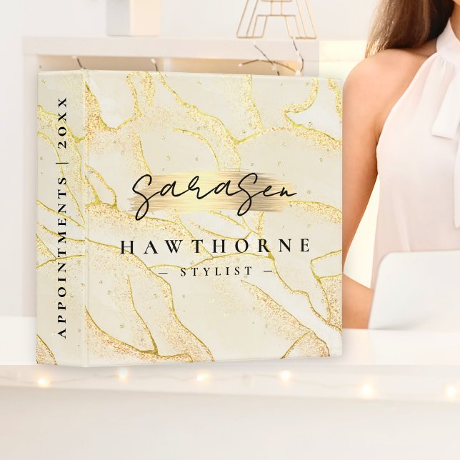 Modern Monogram Script Elegant Ivory Gold Foil Binder (Creator Uploaded)