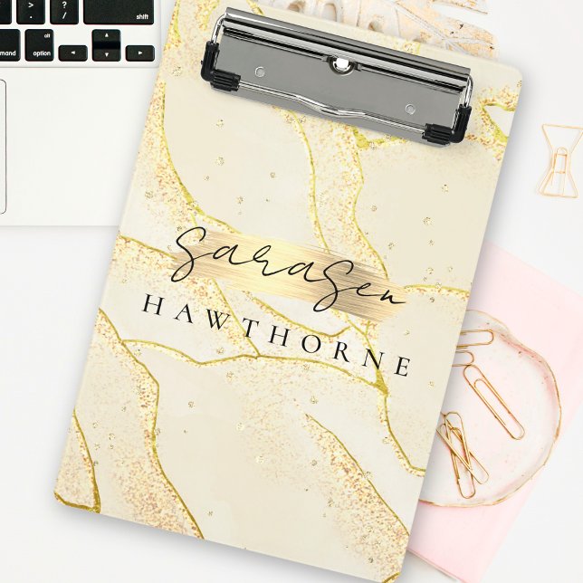Modern Monogram Script Elegant Ivory Gold Foil Mini Clipboard (Creator Uploaded)