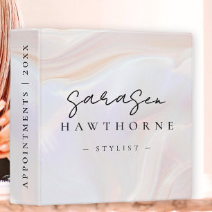 Modern Monogram Script Girly Chic Opal Stone Shell Binder