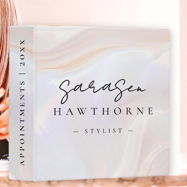 Modern Monogram Script Girly Chic Opal Stone Shell Binder (Creator Uploaded)