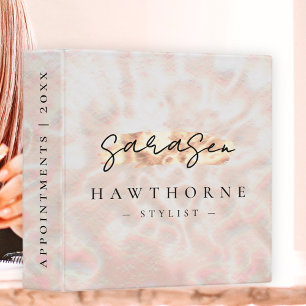 Modern Monogram Script Girly Rose Gold Opal Stone Binder