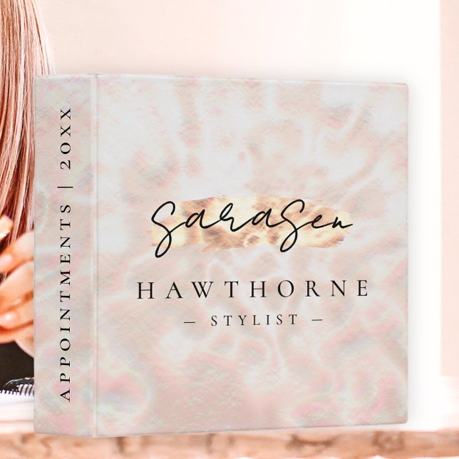 Modern Monogram Script Girly Rose Gold Opal Stone Binder (Creator Uploaded)