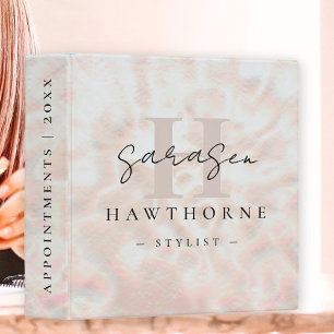 Modern Monogram Script Girly Rose Gold Opal Stone Binder