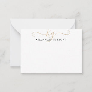 Modern Monogram Script Initials Gold Black Card