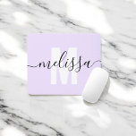 Modern Monogram Script Light Purple Mouse Pad<br><div class="desc">Modern monogram with handwriting name.</div>