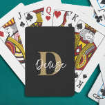 Modern Monogram Script Name Black Gold Playing Cards<br><div class="desc">Create your own personalized, custom colour, modern, stylish classic playing cards with a monogram and name overlay in a suggested trendy hand lettered style script font in your choice of colour combination (shown in black, faux gold and white). CHANGES: The text font style, colour, size and placement can be changed...</div>