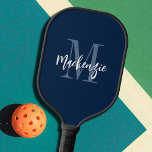 Modern Monogram Script Name Custom Colour Pickleball Paddle<br><div class="desc">Modern personalized custom colour pickleball paddle featuring a monogram and name shown in an editable hand-lettered script name in changeable blue and white for the pickler or pickleball enthusiast. COLOR CHANGES: Change the text or background colours or add a styled graphics background in EDIT to create your own custom design....</div>