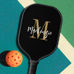 Modern Monogram Script Name Custom Colour Pickleball Paddle<br><div class="desc">Modern personalized custom colour pickleball paddle featuring a monogram and name shown in an editable hand-lettered script name in changeable black, gold and white colours for the pickler or pickleball enthusiast. COLOR CHANGES: Change the text or background colours or add a styled graphics background by clicking on the EDIT tab...</div>