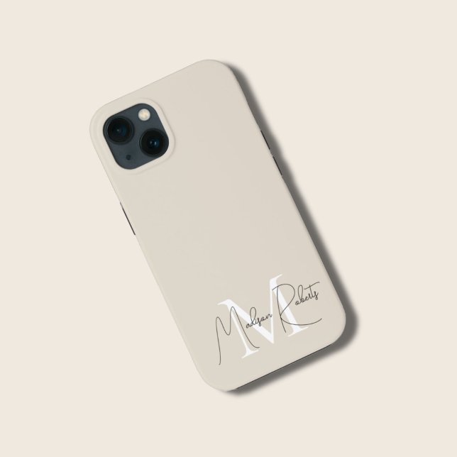  Modern monogram script name logo beige  Case-Mate iPhone Case (Creator Uploaded)