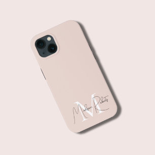 Modern monogram script name logo blush pink iPhone 13 Case