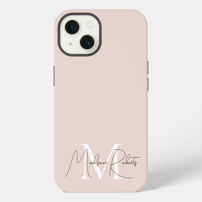  Modern monogram script name logo blush pink iPhone Case (Back)