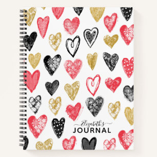 Modern Monogram Script Your Name Heart Pattern Notebook
