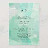 Modern Monogram Sea Foam Watercolor Wedding