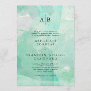 Modern Monogram Sea Foam Watercolor Wedding Invitation