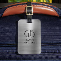 Modern Monogram Silver Grey Brushed Metallic