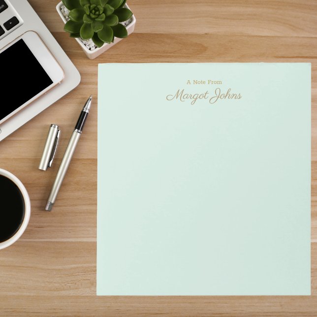 Modern Monogram Simple Stylish Mint Green & Gold Notepad (Creator Uploaded)