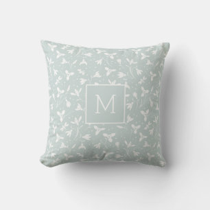 Modern Monogram Snowdrop Pattern. Light Sage Green Throw Pillow