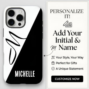 Modern Monogram Split Black & White Custom Name iPhone 16 Pro Max Case