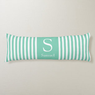 Modern Monogram Stripes in Mint Green and White Body Pillow