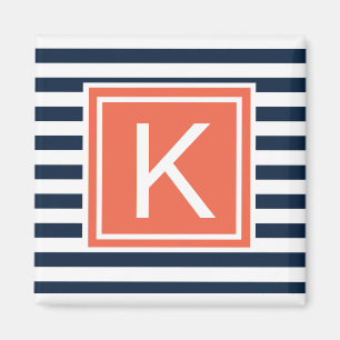 Modern Monogram Stripes Magent Magnet