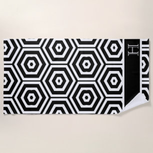 Modern Monogram stylish Black and white bathroom Beach Towel