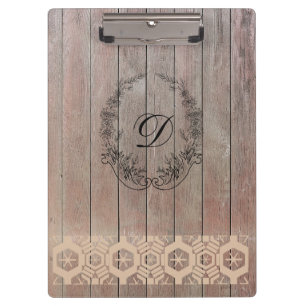 Modern Monogram Stylish Pattern Vintage Wood Clipboard