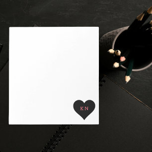 Modern Monogram Stylish Simple Black Heart Notepad