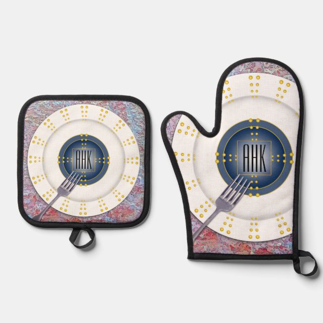 Modern Monogram Tableware  Oven Mitt & Pot Holder Set (Front)