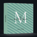 Modern Monogram Teal Mint Green Stripes Recipe Binder<br><div class="desc">Modern Monogram Script Name Teal Mint Green Diagonal Stripes Pattern Recipe Binder</div>