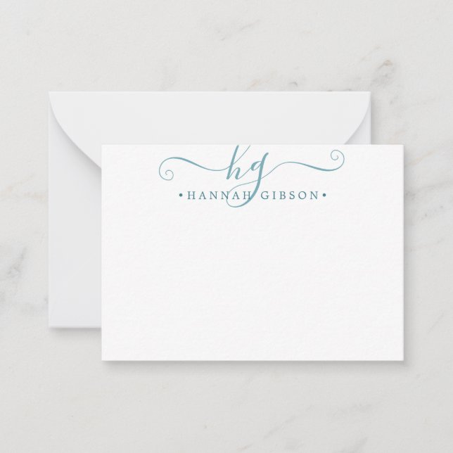 Modern Monogram Teal Script Initials Card (Front)