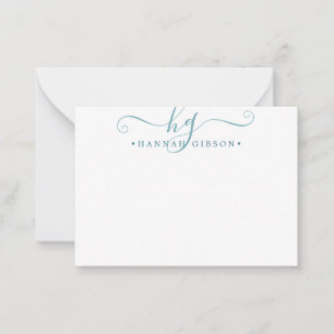 Modern Monogram Teal Script Initials Card