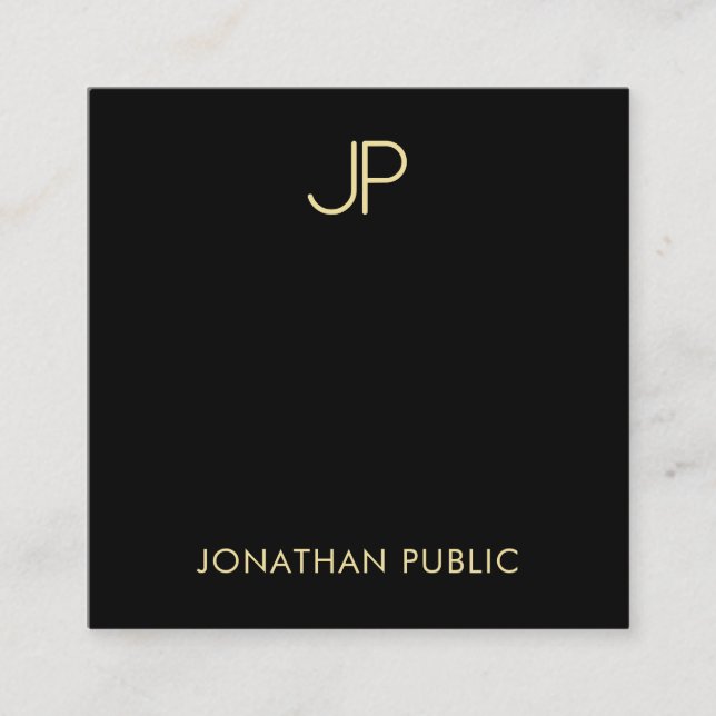 Modern Monogram Template Elegant Black And Gold Square Business Card (Front)