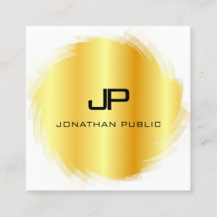 Modern Monogram Template Elegant Faux Gold Square Business Card