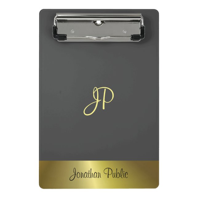 Modern Monogram Template Elegant Metallic Gold Mini Clipboard (Front)