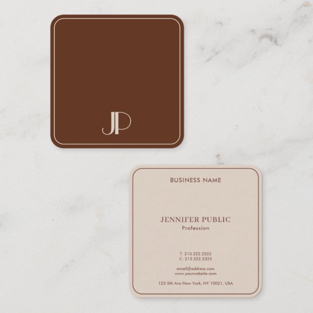 Modern Monogram Template Luxury Elegant Terracotta Square Business Card (Front/Back)