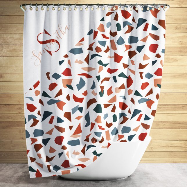 Modern Monogram Terrazzo Mosaic Pattern (Modern Monogram Terrazzo Mosaic Pattern Shower Curtain)