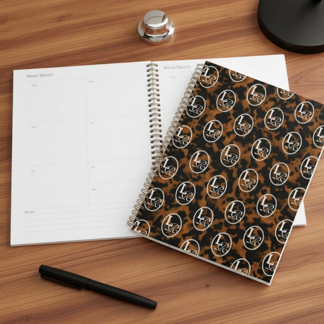 Modern Monogram Tortoise Shell Print (Add a touch of chic charm to your desk with this Elegant Typography Monogram Tortoise Shell Planner!)