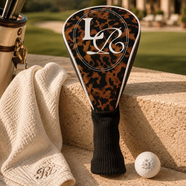 Modern Monogram Tortoise Shell Print Golf Head Cover (Modern Monogram Tortoise Shell Print Golf Head Cover)