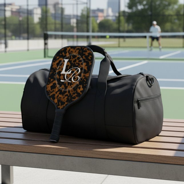 Modern Monogram Tortoise Shell Print Pickleball Paddle (Add a touch of chic charm with this Elegant Typography Monogram Tortoise Shell Design!)