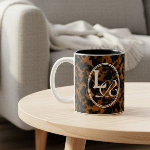 Modern Monogram Tortoise Shell Print Two-Tone Coffee Mug