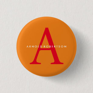 Modern Monogram Trendy Orange Red 1 Inch Round Button