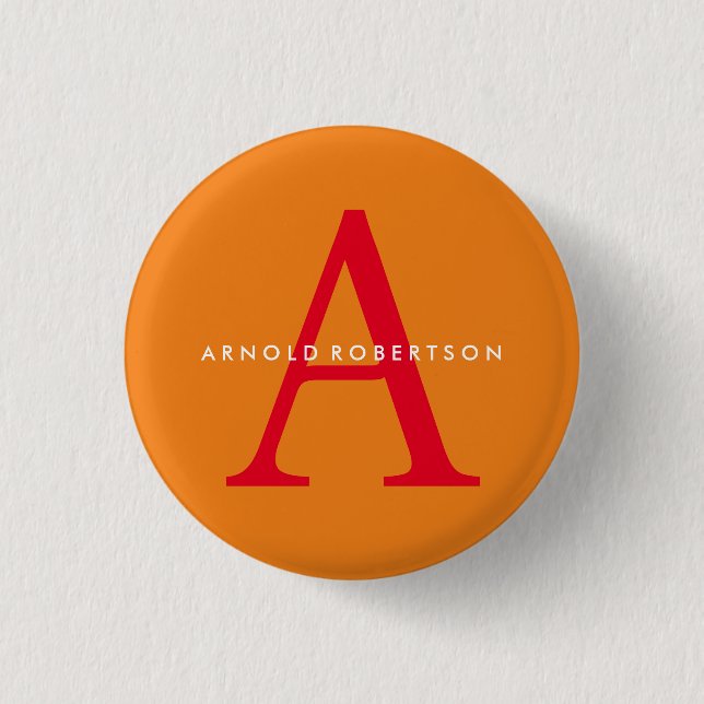 Modern Monogram Trendy Orange Red 1 Inch Round Button (Front)