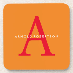 Modern Monogram Trendy Orange Red Coaster