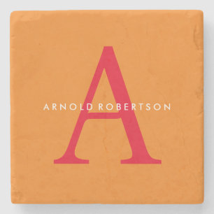 Modern Monogram Trendy Orange Red Stone Coaster